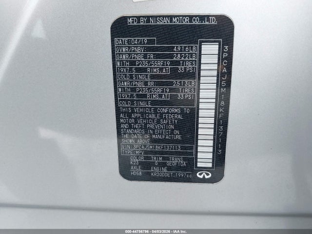 3PCAJ5M18KF137113 Infiniti Qx50 Luxe