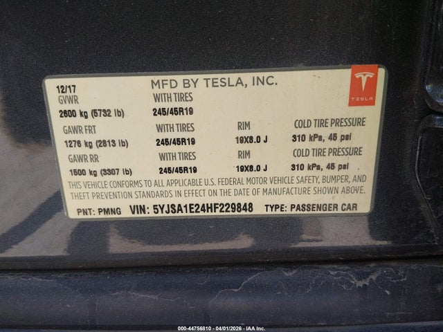 Aukcja sprzedaży 2017 Tesla Model S 100d/60d/75d/90d/p100d, vin: 5YJSA1E24HF229848, numer aukcji: 44756810