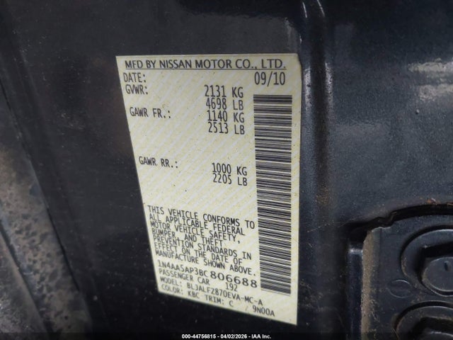 44756815 :رقم المزاد ، 1N4AA5AP3BC806688 vin ، 2011 Nissan Maxima 3.5 Sv مزاد بيع
