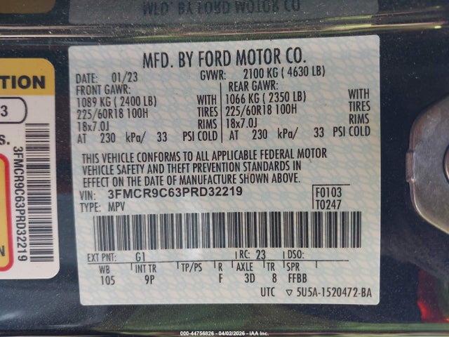 Продаж на аукціоні авто 2023 Ford Bronco Sport Outer Banks, vin: 3FMCR9C63PRD32219, номер лоту: 44756826