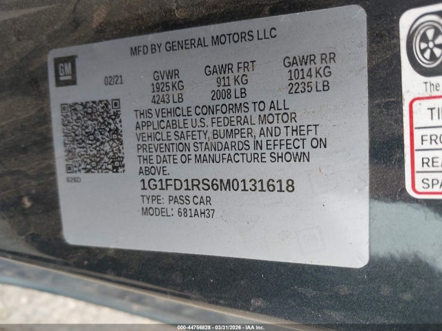 1G1FD1RS6M0131618 Chevrolet Camaro Rwd 2lt