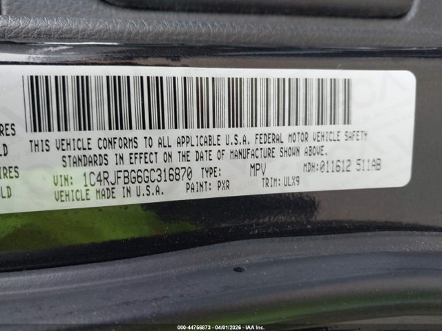 2016 Jeep Grand Cherokee Limited მანქანა იყიდება აუქციონზე, vin: 1C4RJFBG6GC316870, აუქციონის ნომერი: 44756873