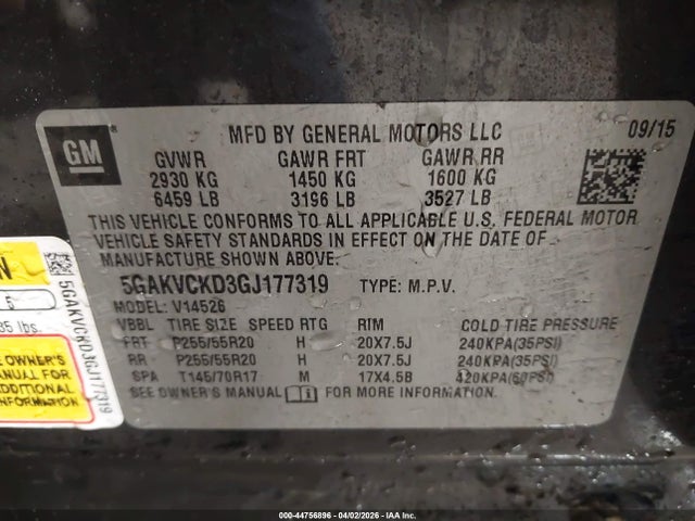 2016 Buick Enclave Premium მანქანა იყიდება აუქციონზე, vin: 5GAKVCKD3GJ177319, აუქციონის ნომერი: 44756896
