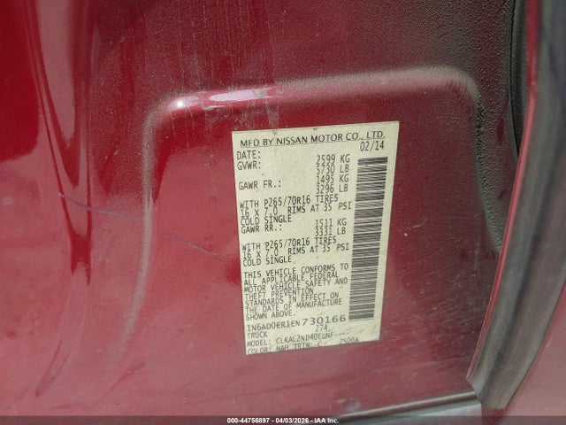 1N6AD0ER1EN730166 Nissan Frontier Sv