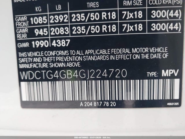WDCTG4GB4GJ224720 Mercedes-Benz Gla 250 4matic