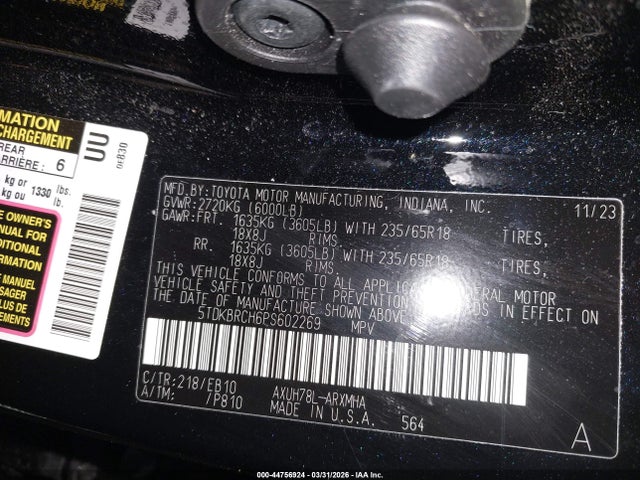 44756924 :رقم المزاد ، 5TDKBRCH6PS602269 vin ، 2023 Toyota Highlander Hybrid Xle مزاد بيع