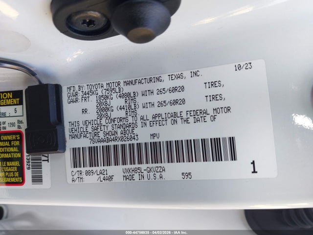Aukcja sprzedaży 2024 Toyota Sequoia Platinum, vin: 7SVAAABA4RX026043, numer aukcji: 44756935