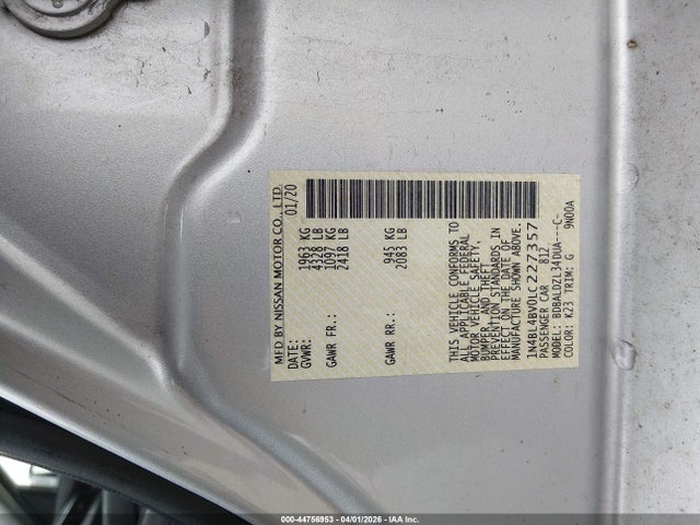 Продаж на аукціоні авто 2020 Nissan Altima S Fwd, vin: 1N4BL4BV0LC227357, номер лоту: 44756953