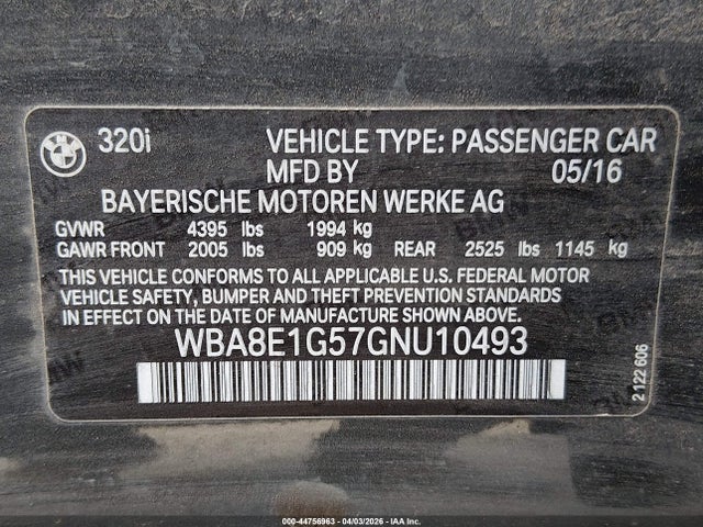 2016 BMW 320I WBA8E1G57GNU10493 Photo 8