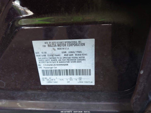 Aukcja sprzedaży 2010 Mazda Mazda6 I Touring, vin: 1YVHZ8CA7A5M00258, numer aukcji: 44756970
