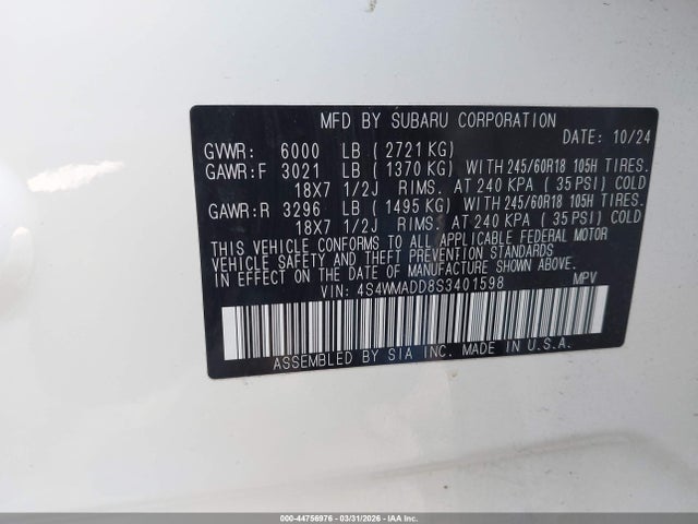 2025 SUBARU ASCENT 4S4WMADD8S3401598 Photo 8