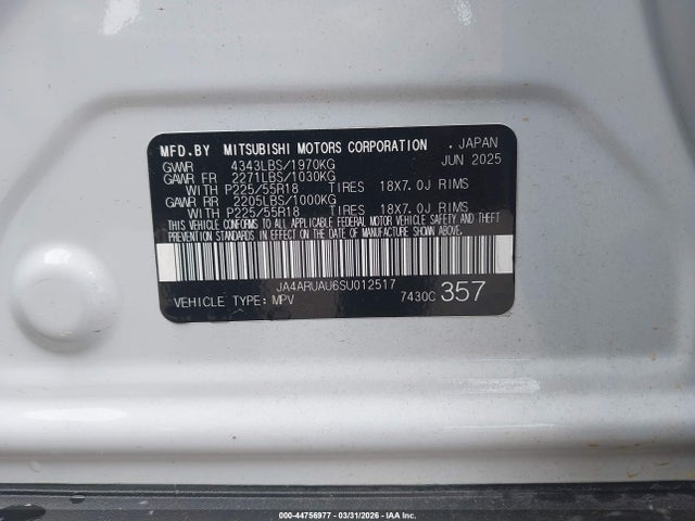 Aukcja sprzedaży 2025 Mitsubishi Outlander Sport 2.0 Es Awc, vin: JA4ARUAU6SU012517, numer aukcji: 44756977