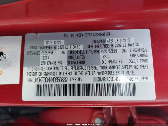 Aukcja sprzedaży 2021 Mazda Cx-5 Grand Touring, vin: JM3KFBDMXM0350832, numer aukcji: 44756986