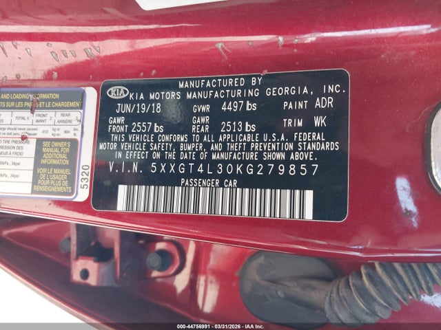 44756991 :رقم المزاد ، 5XXGT4L30KG279857 vin ، 2019 Kia Optima S مزاد بيع