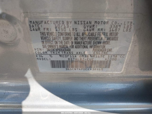 3N1CN7AP0EK438460 Nissan Versa 1.6 Sv