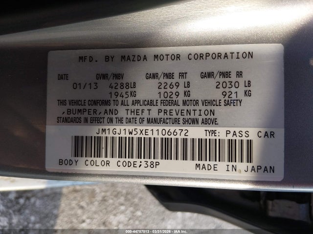 44757013 :رقم المزاد ، JM1GJ1W5XE1106672 vin ، 2014 Mazda Mazda6 I Grand Touring مزاد بيع