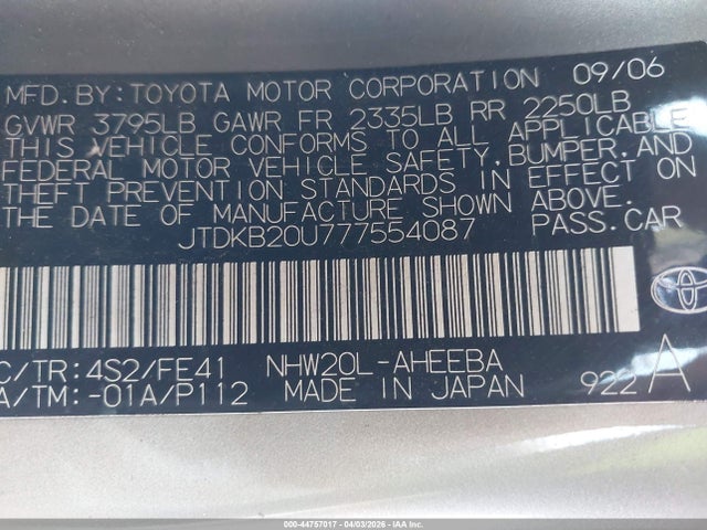 2007 TOYOTA PRIUS JTDKB20U777554087 Photo 8