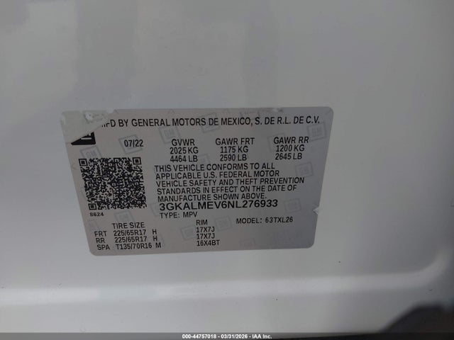 3GKALMEV6NL276933 GMC Terrain Fwd Sle