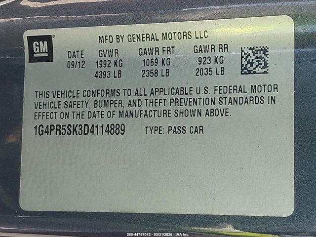 Aukcja sprzedaży 2013 Buick Verano Convenience Group, vin: 1G4PR5SK3D4114889, numer aukcji: 44757042