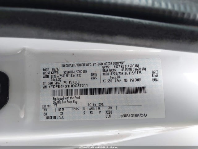 44757056 :رقم المزاد ، 1FDFE4FS1HDC57311 vin ، 2017 Ford E-450 Cutaway مزاد بيع