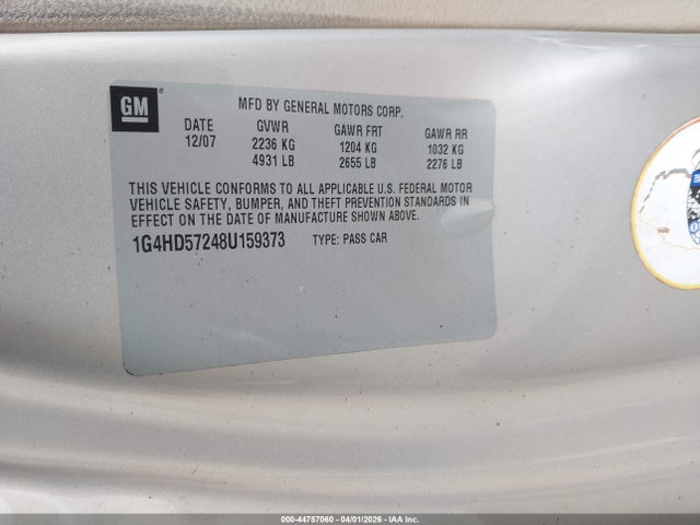 Продажа на аукционе авто 2008 Buick Lucerne Cxl, vin: 1G4HD57248U159373, номер лота: 44757060