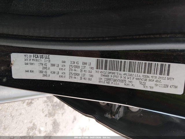 44757100 :رقم المزاد ، 1C6RRFFG6KN703975 vin ، 2019 Ram 1500 Big Horn/lone Star  4x4 5'7 Box مزاد بيع