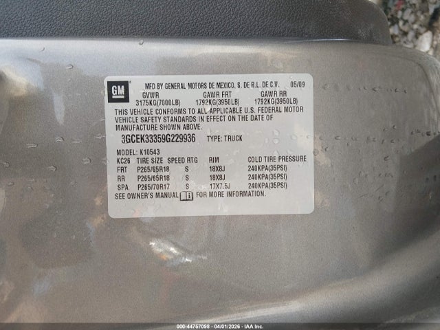 Aukcja sprzedaży 2009 Chevrolet Silverado 1500 Ltz, vin: 3GCEK33359G229936, numer aukcji: 44757098