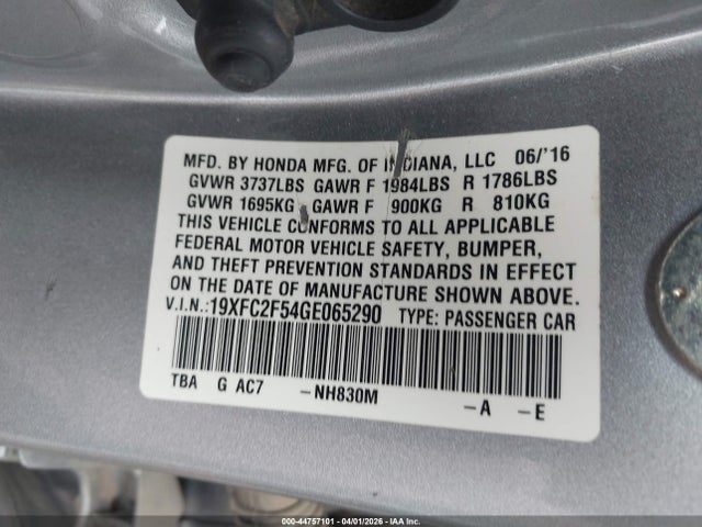 Aukcja sprzedaży 2016 Honda Civic Lx, vin: 19XFC2F54GE065290, numer aukcji: 44757101