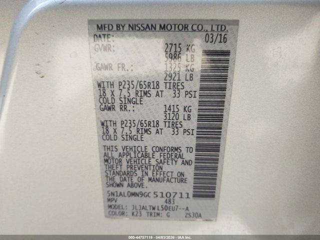 5N1AL0MN9GC510711 Infiniti QX60