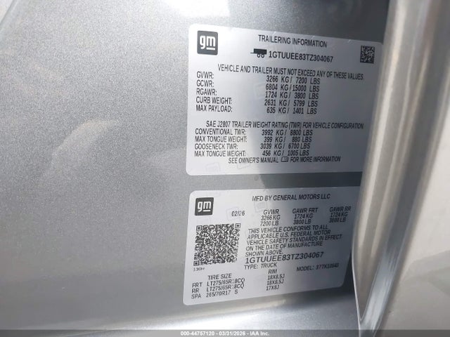Продаж на аукціоні авто 2026 Gmc Sierra 1500 , Short Bed, At4, 4wd, vin: 1GTUUEE83TZ304067, номер лоту: 44757120