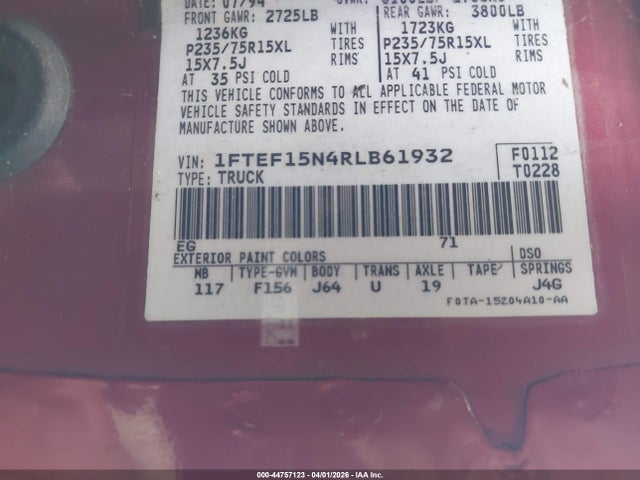 1994 FORD F150 1FTEF15N4RLB61932 Photo 8