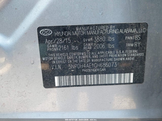 5NPDH4AE1GH686073 Hyundai Elantra Value Edition