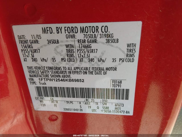 2006 FORD F-150 1FTPW12546KB69852 Photo 8
