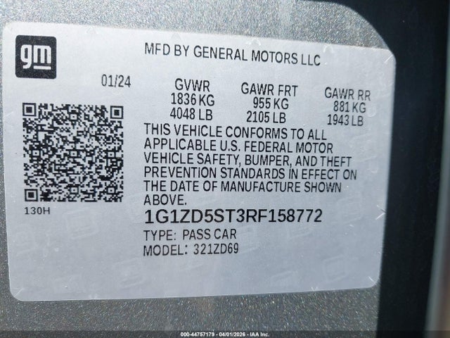 1G1ZD5ST3RF158772 Chevrolet Malibu Fwd 1lt