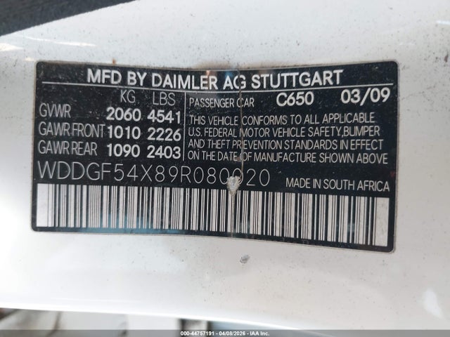 Aukcja sprzedaży 2009 Mercedes-benz C 300 Luxury/sport, vin: WDDGF54X89R080020, numer aukcji: 44757191