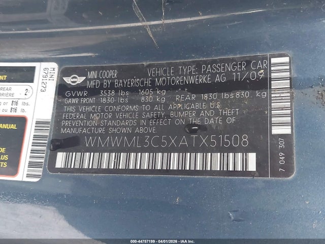 2010 MINI COOPER CLUBMAN WMWML3C5XATX51508 Photo 8