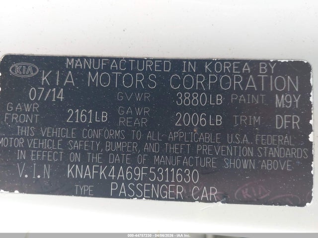 44757230 :رقم المزاد ، KNAFK4A69F5311630 vin ، 2015 Kia Forte Lx مزاد بيع