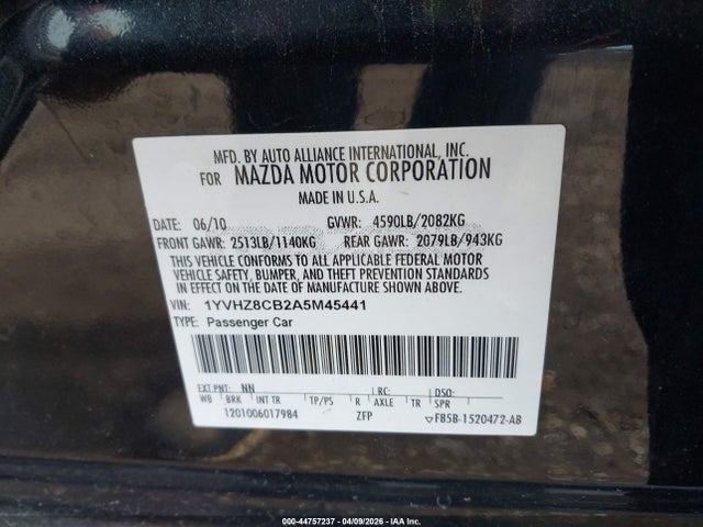 Aukcja sprzedaży 2010 Mazda Mazda6 S Grand Touring, vin: 1YVHZ8CB2A5M45441, numer aukcji: 44757237