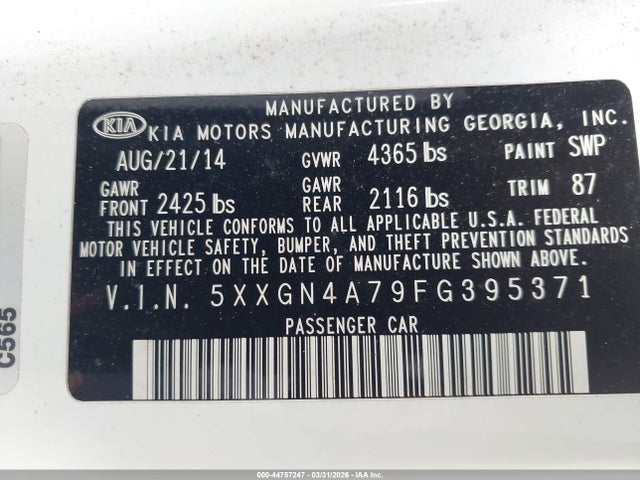 5XXGN4A79FG395371 KIA OPTIMA EX