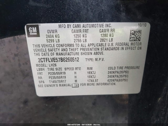 Aukcja sprzedaży 2011 Gmc Terrain Slt-1, vin: 2CTFLVE57B6260512, numer aukcji: 44757248
