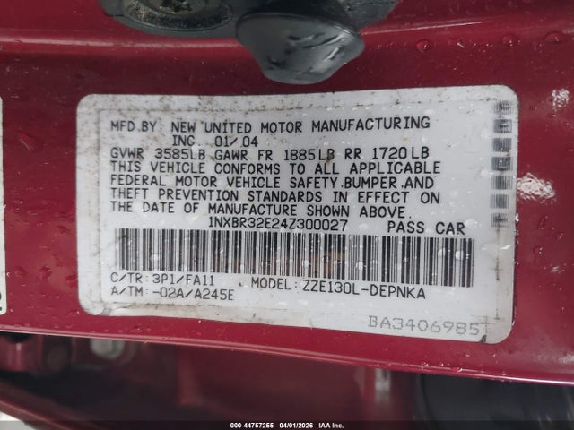 Продаж на аукціоні авто 2004 Toyota Corolla Le, vin: 1NXBR32E24Z300027, номер лоту: 44757255