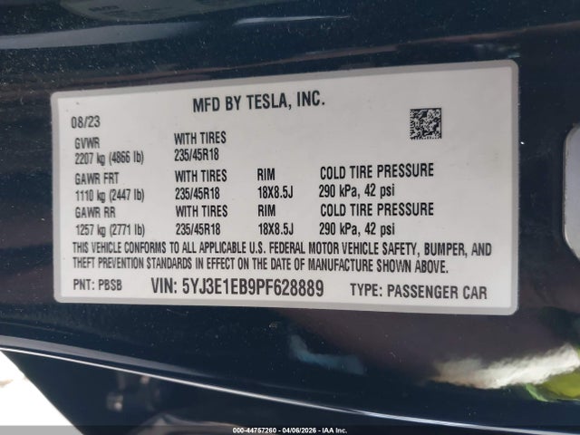 5YJ3E1EB9PF628889 Tesla Model 3 Long Range Dual Motor All-wheel Drive