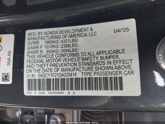 1HGCY1F21SA029414 Honda ACCORD LX