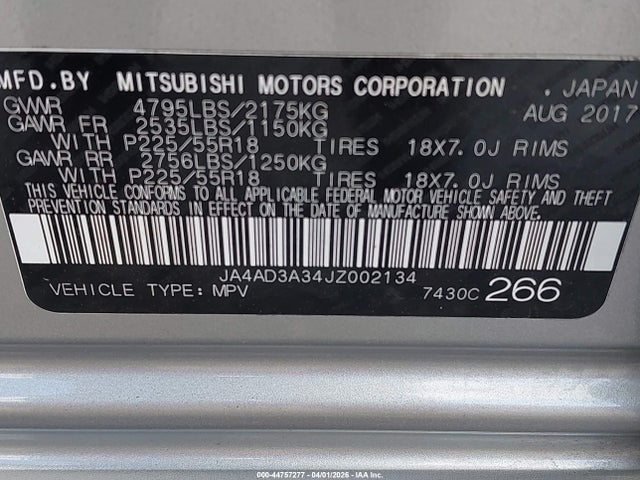 Продаж на аукціоні авто 2018 Mitsubishi Outlander Se, vin: JA4AD3A34JZ002134, номер лоту: 44757277