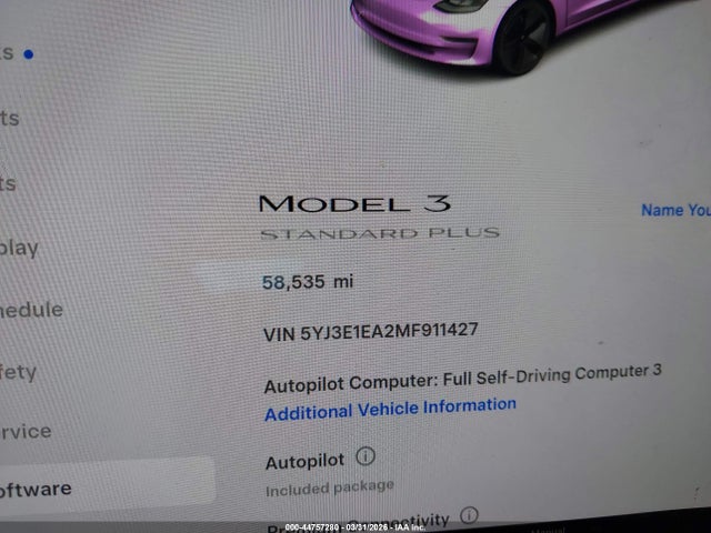 Продажа на аукционе авто 2021 Tesla Model 3 Standard Range Plus Rear-wheel Drive, vin: 5YJ3E1EA2MF911427, номер лота: 44757280