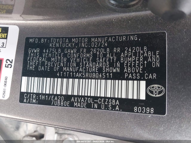 2024 Toyota Camry Se მანქანა იყიდება აუქციონზე, vin: 4T1T11AK5RU904511, აუქციონის ნომერი: 44757287