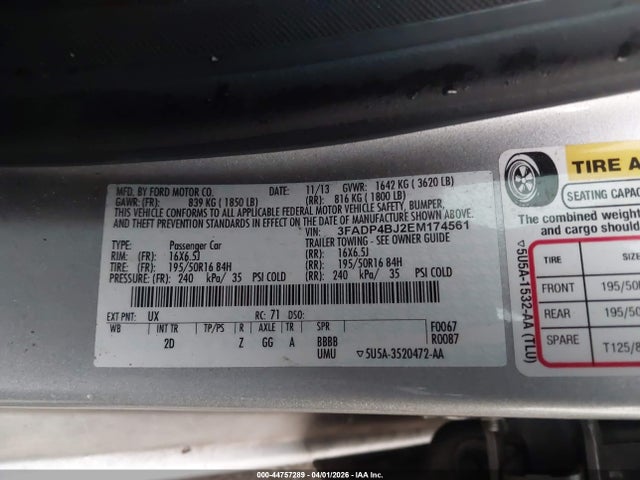 Ford FIESTA SE 2014 3FADP4BJ2EM174561 Image 9
