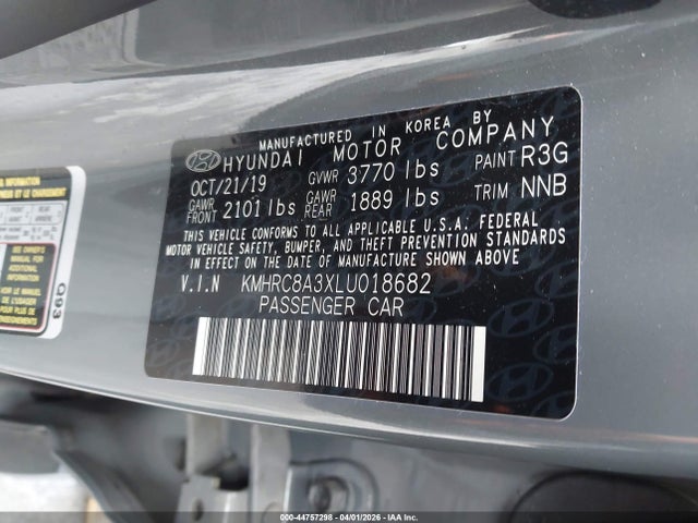 44757298 :رقم المزاد ، KMHRC8A3XLU018682 vin ، 2020 Hyundai Venue Sel مزاد بيع