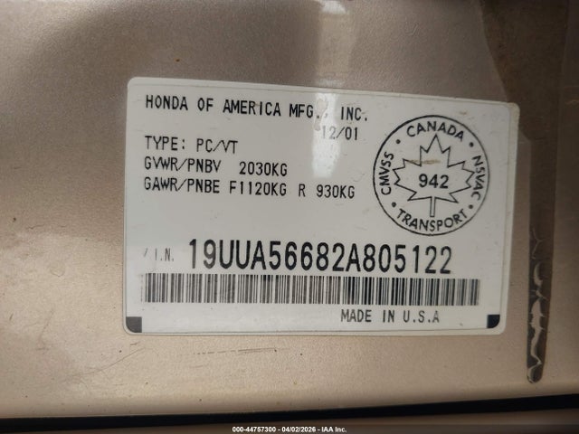 Продаж на аукціоні авто 2002 Acura Tl 3.2, vin: 19UUA56682A805122, номер лоту: 44757300