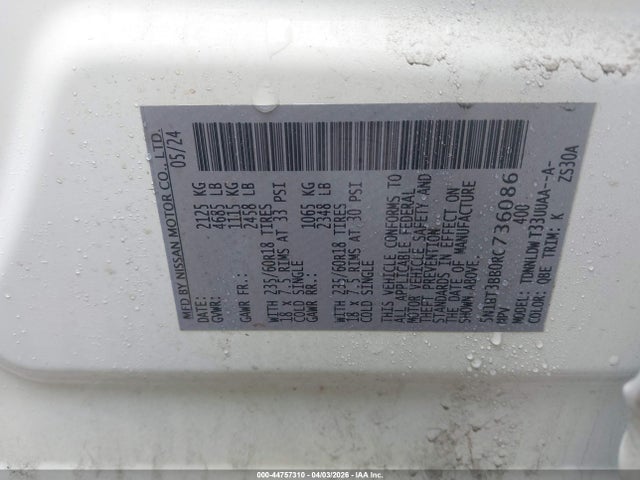 44757310 :رقم المزاد ، 5N1BT3BB0RC736086 vin ، 2024 Nissan Rogue Sv Intelligent Awd مزاد بيع